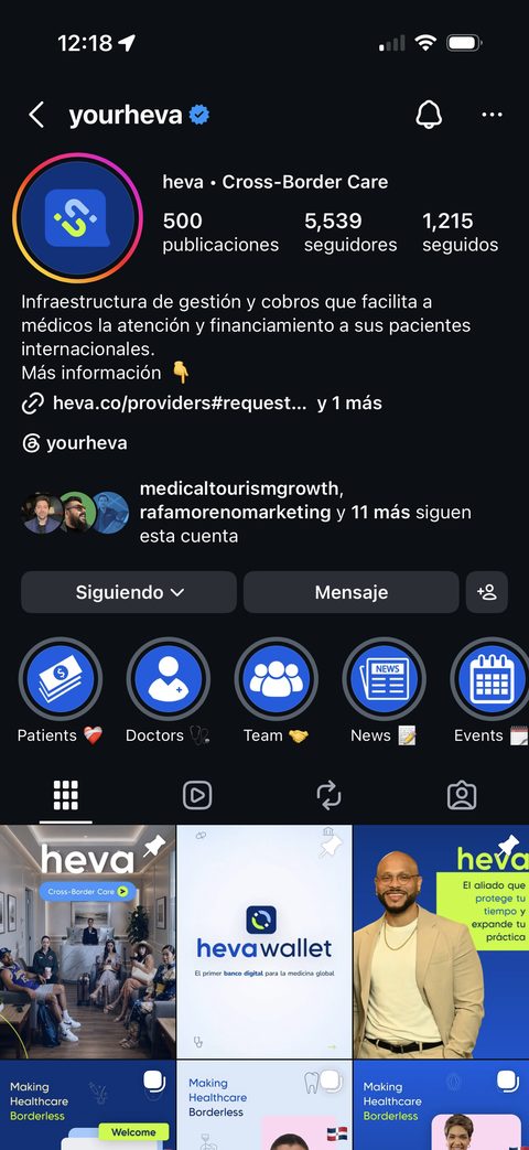 Instagram @yourheva — la red de médicos que ya usan heva