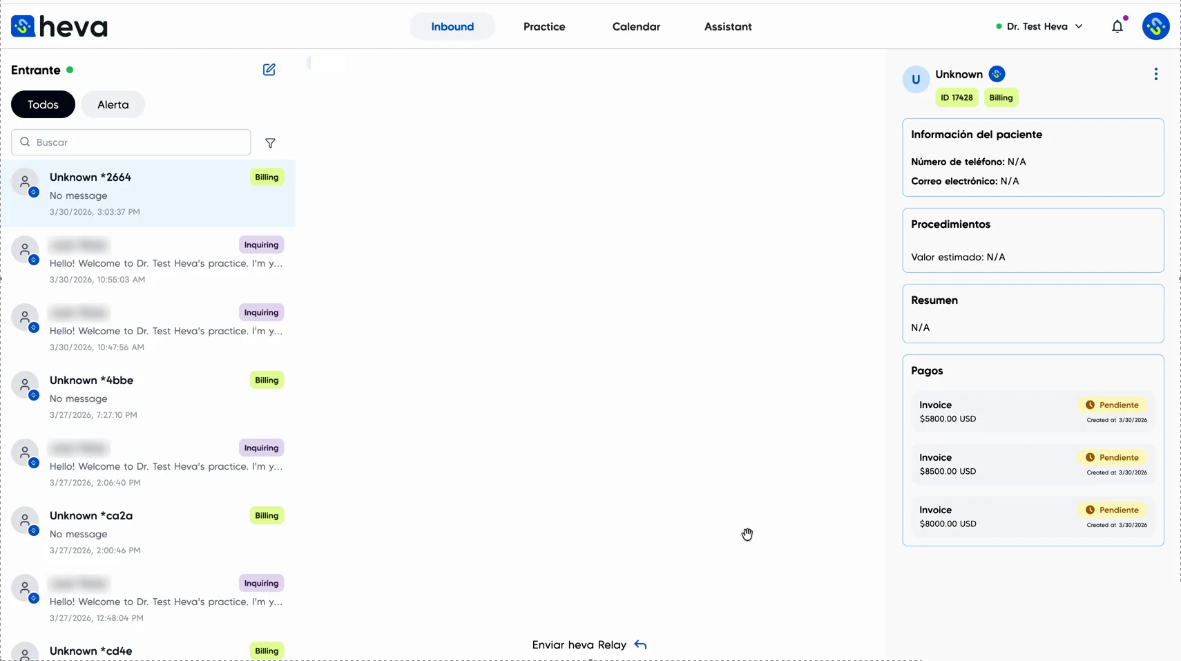 heva — pagos e invoices con seguimiento de estado, cobro a distancia